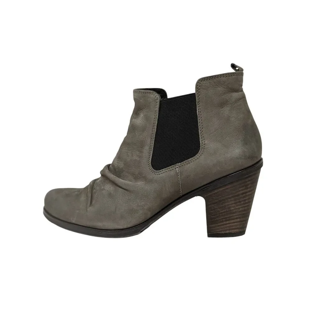 Paul Green Jano Taupe Leather Ruched Heeled Ankle Boots Booties Womens 8